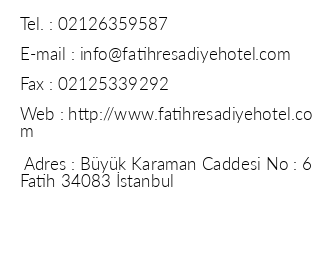 Fatih Readiye Hotel iletiim bilgileri